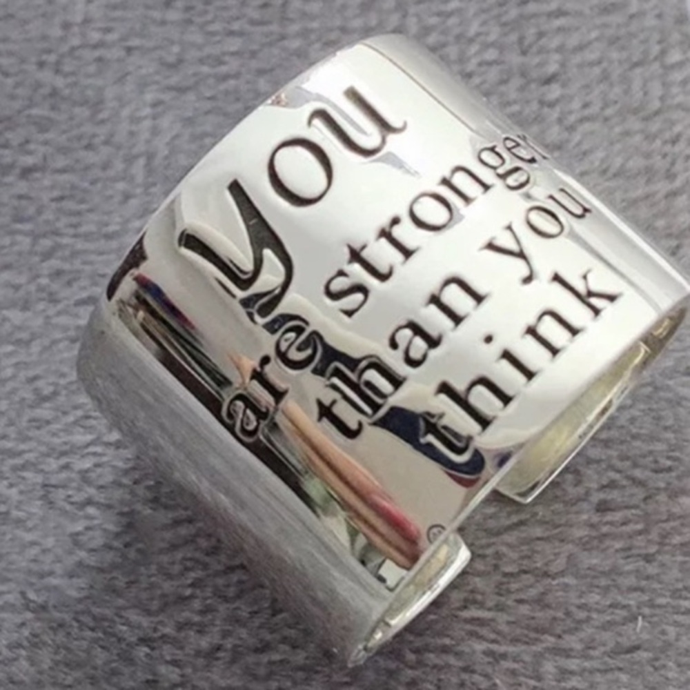 Verse 👀sterling silver open ring inspirational stronger positive